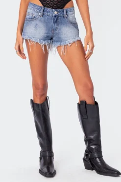 Erika Low Rise Frayed Denim Shorts