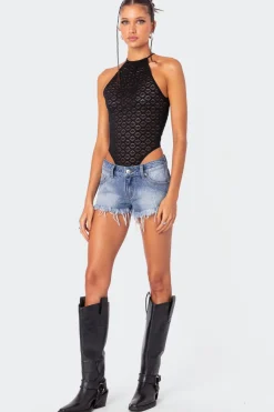 Erika Low Rise Frayed Denim Shorts