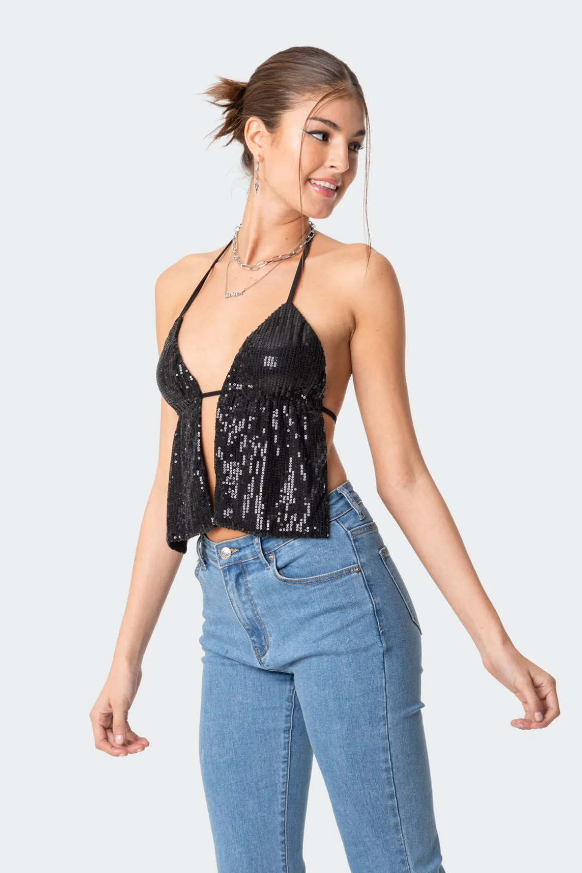 Estelle Open-Back Sequin Top