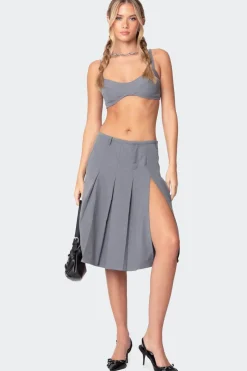 Ethel Side Slit Pleated Midi Skirt