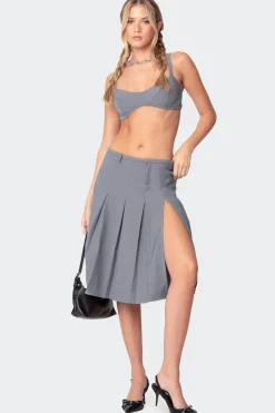 Ethel Side Slit Pleated Midi Skirt