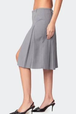 Ethel Side Slit Pleated Midi Skirt