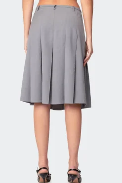 Ethel Side Slit Pleated Midi Skirt