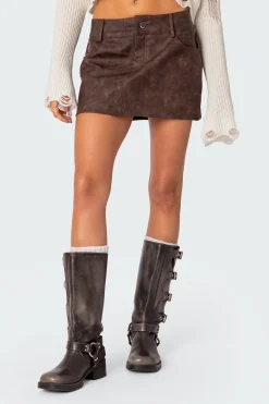 Euphoria Washed Faux Leather Mini Skirt