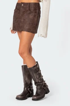 Euphoria Washed Faux Leather Mini Skirt
