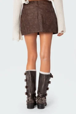 Euphoria Washed Faux Leather Mini Skirt