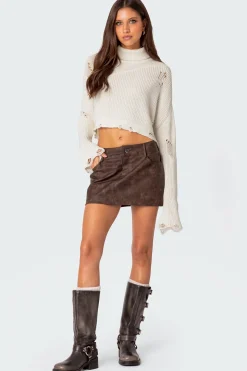 Euphoria Washed Faux Leather Mini Skirt