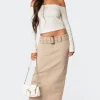 Evangeline Belted Denim Maxi Skirt