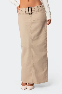 Evangeline Belted Denim Maxi Skirt