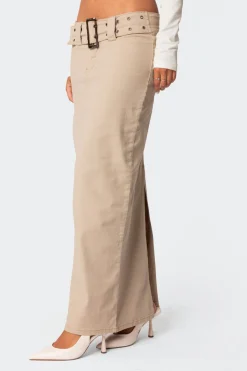 Evangeline Belted Denim Maxi Skirt