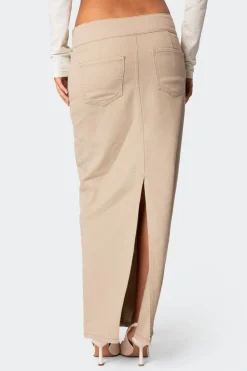 Evangeline Belted Denim Maxi Skirt