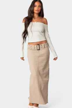 Evangeline Belted Denim Maxi Skirt