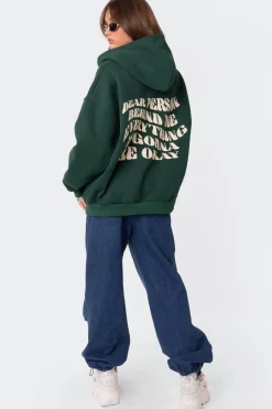 Everything'S Ok Zip Up Oversized Hoodie