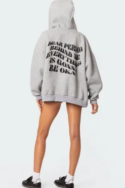 Everything'S Ok Zip Up Oversized Hoodie