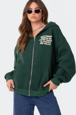 Everything'S Ok Zip Up Oversized Hoodie
