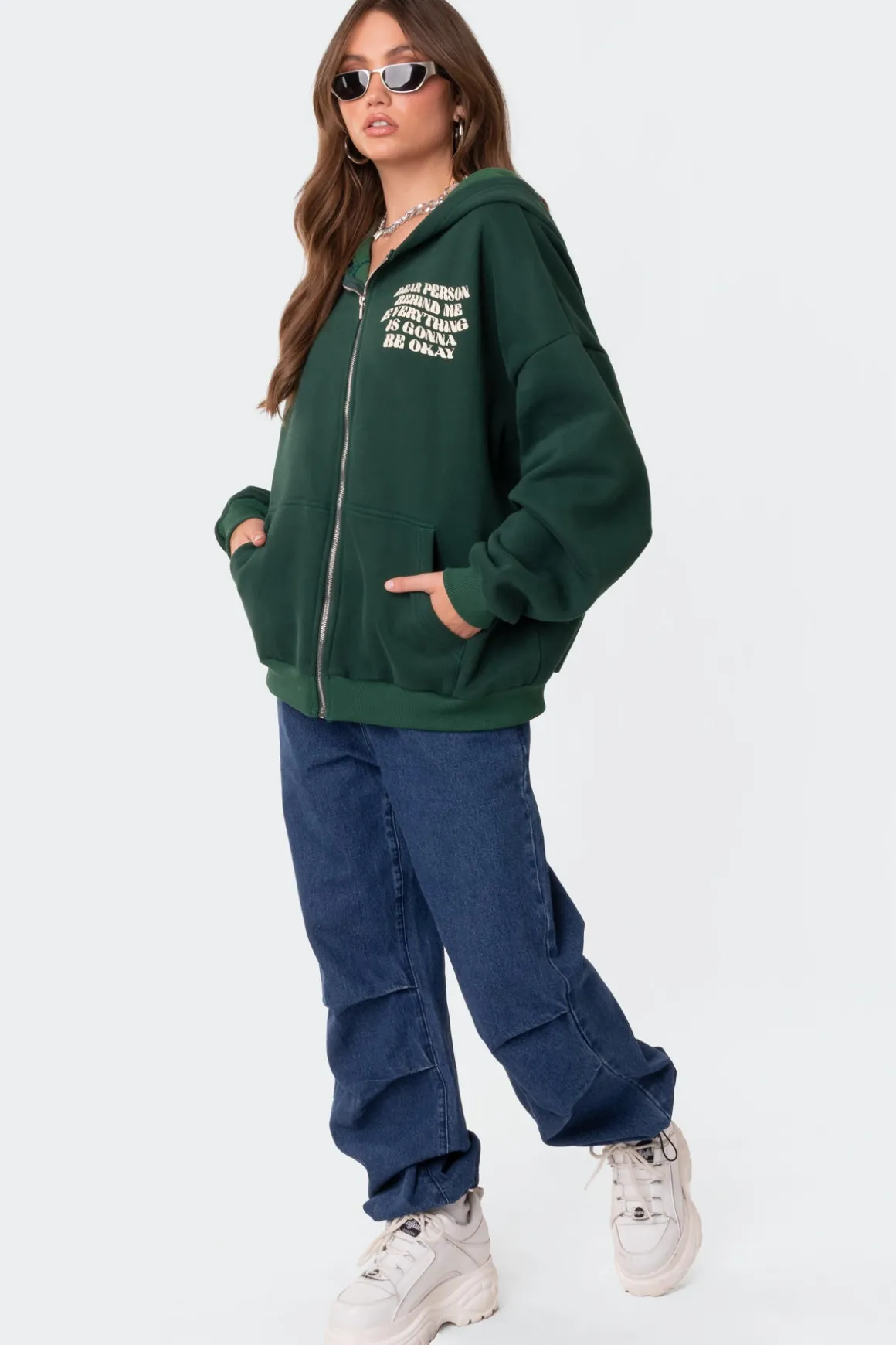 Everything'S Ok Zip Up Oversized Hoodie