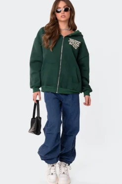 Everything'S Ok Zip Up Oversized Hoodie