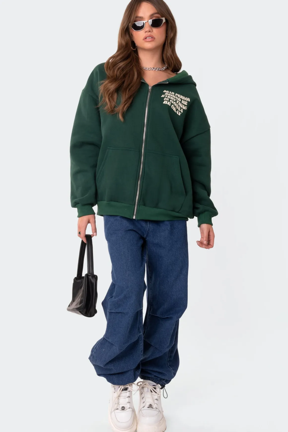 Everything'S Ok Zip Up Oversized Hoodie