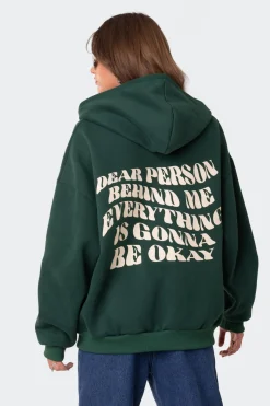Everything'S Ok Zip Up Oversized Hoodie