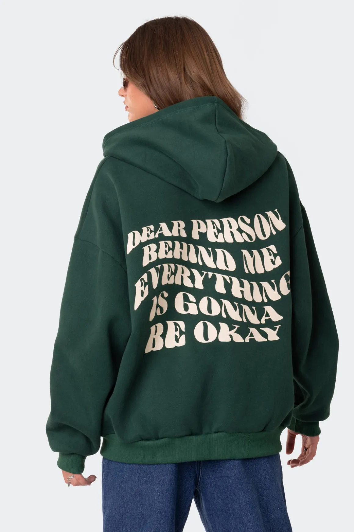 Everything'S Ok Zip Up Oversized Hoodie