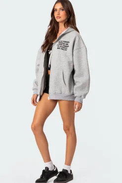 Everything'S Ok Zip Up Oversized Hoodie