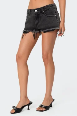 Exposed Pockets Low Rise Denim Shorts
