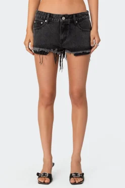 Exposed Pockets Low Rise Denim Shorts