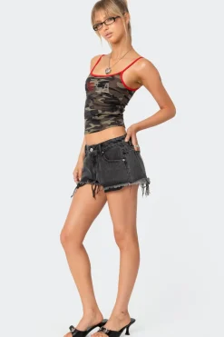 Exposed Pockets Low Rise Denim Shorts