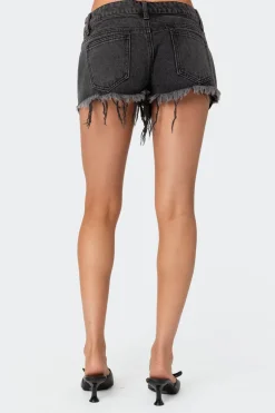 Exposed Pockets Low Rise Denim Shorts