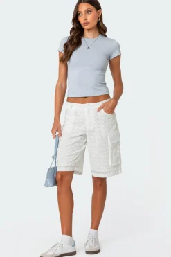 Eyelet Cargo Bermuda Shorts