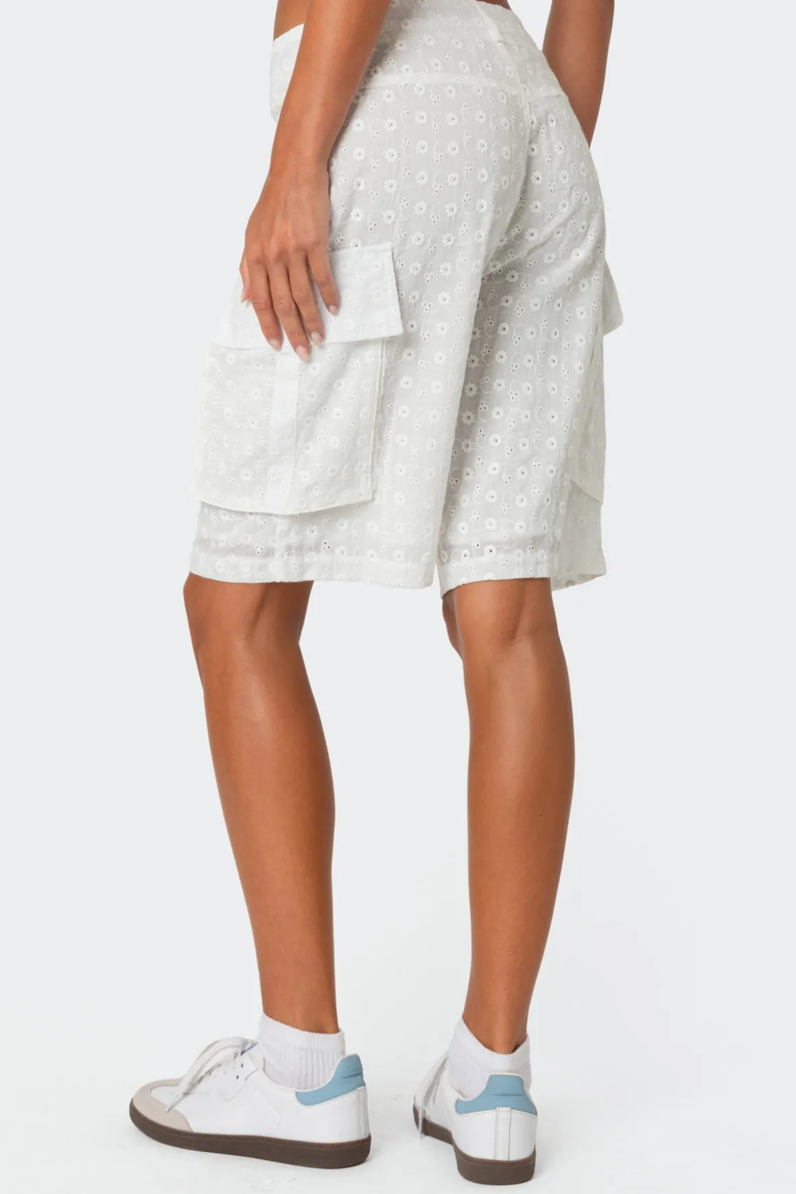 Eyelet Cargo Bermuda Shorts