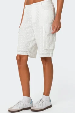 Eyelet Cargo Bermuda Shorts