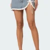 Eyelet Lace Up Denim Mini Skirt