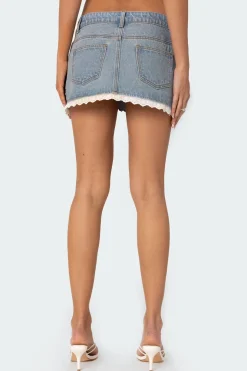Eyelet Lace Up Denim Mini Skirt