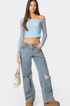 Fabia Asymmetric Textured Lace Top