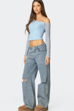 Fabia Asymmetric Textured Lace Top