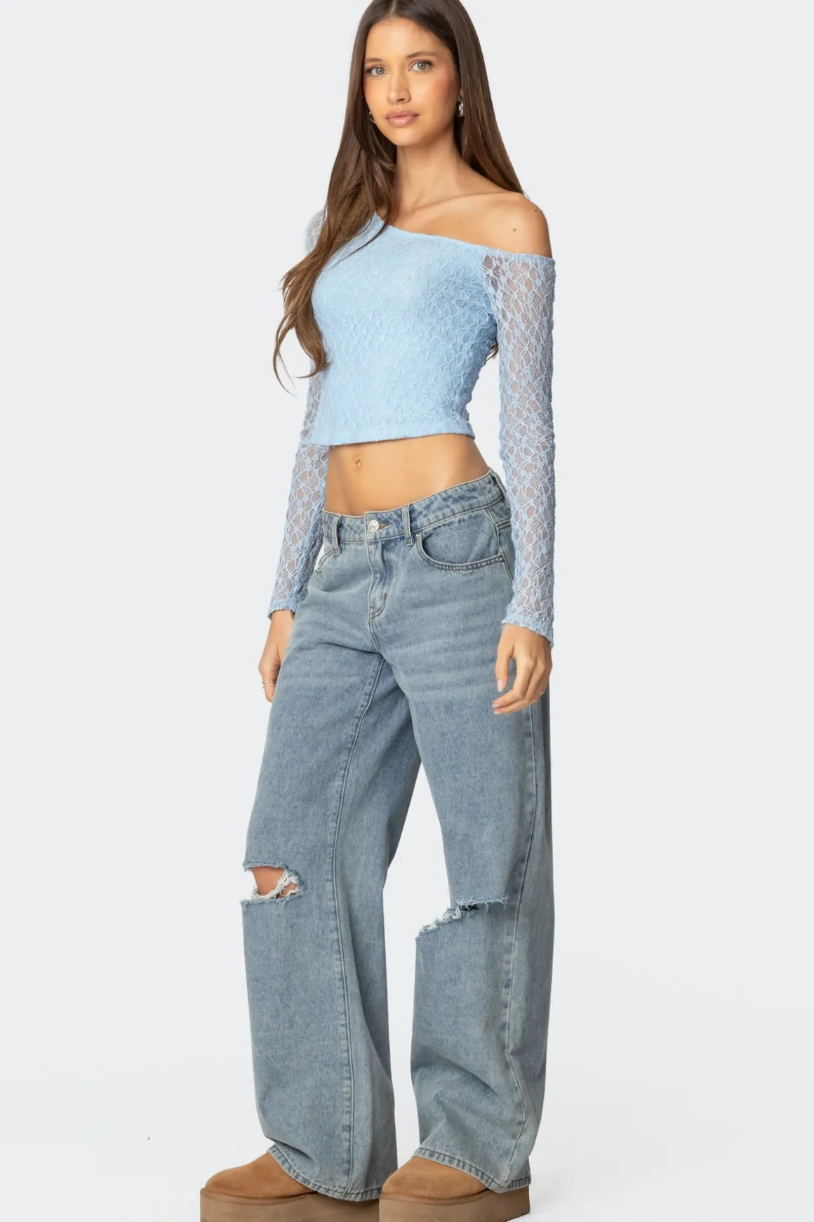Fabia Asymmetric Textured Lace Top