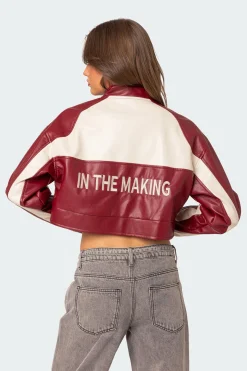 Farah Cropped Faux Leather Jacket
