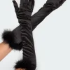 Faux Feather Satin Gloves