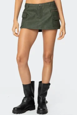 Faux Leather Cargo Micro Skort