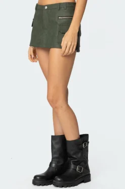 Faux Leather Cargo Micro Skort