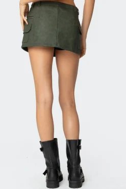 Faux Leather Cargo Micro Skort