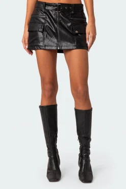 Faux Leather Cargo Mini Skirt
