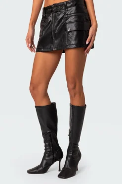 Faux Leather Cargo Mini Skirt