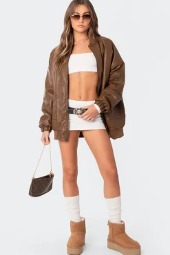 Faux Leather Oversized Bomber Jacket