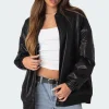Faux Leather Oversized Bomber Jacket