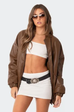 Faux Leather Oversized Bomber Jacket