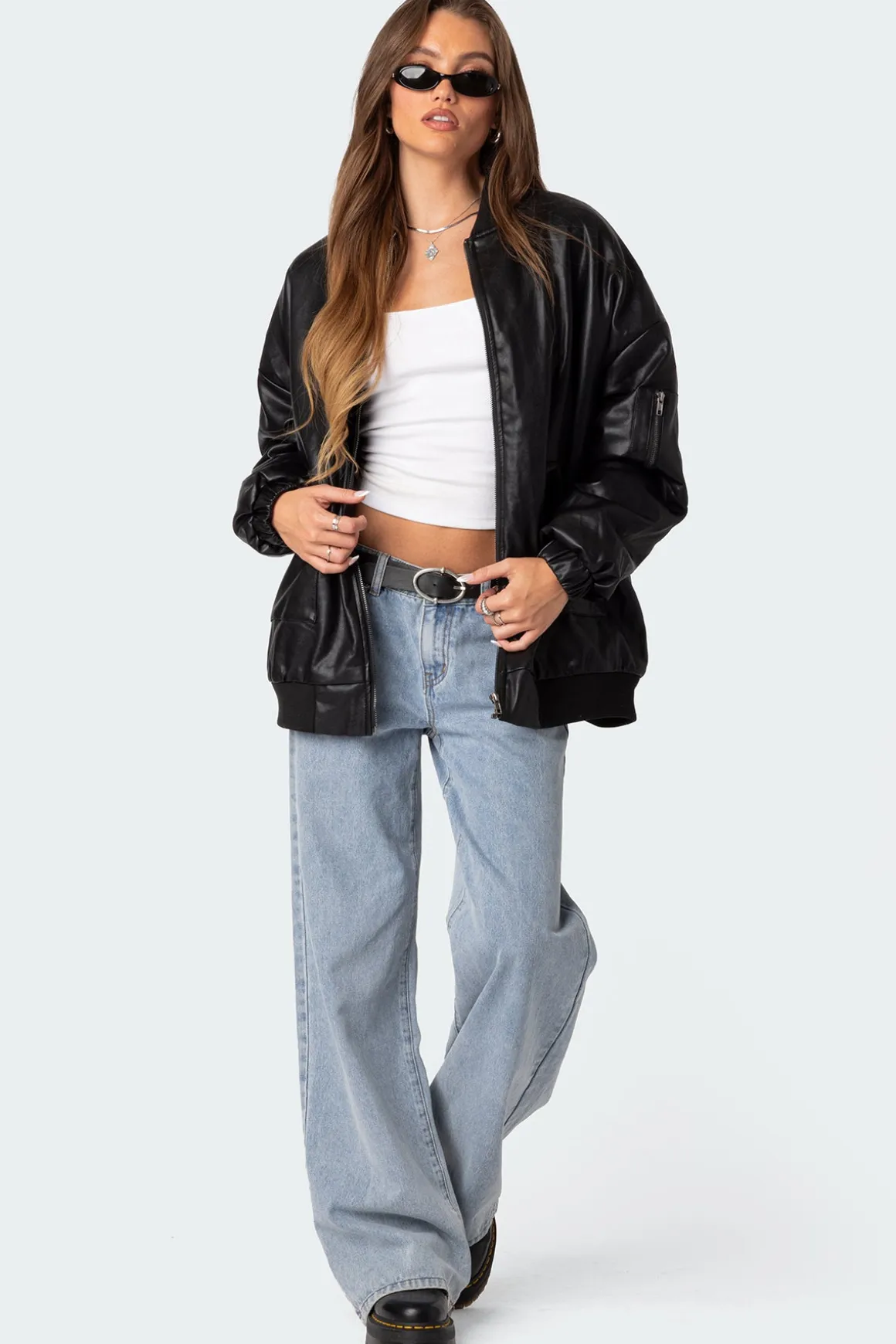 Faux Leather Oversized Bomber Jacket