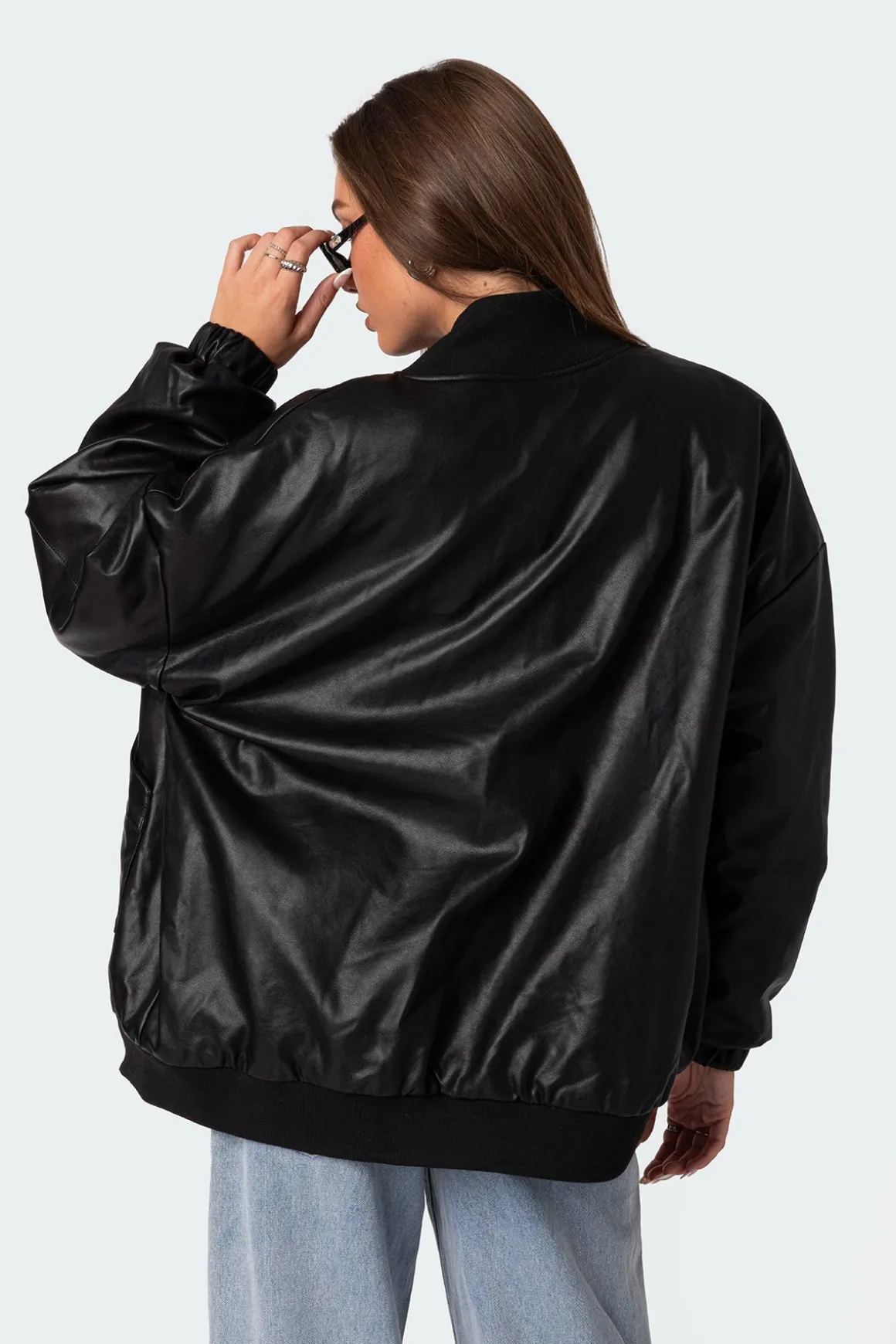 Faux Leather Oversized Bomber Jacket