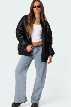 Faux Leather Oversized Bomber Jacket